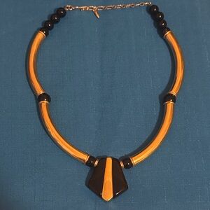 Gold and Black Tone Runway Statement Necklace